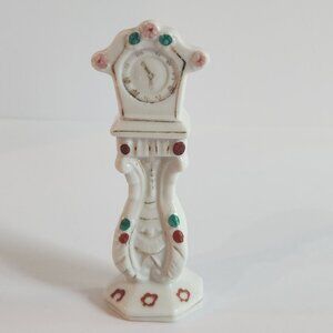 Vintage Miniature Grandfather Clock Dollhouse Floral White Ceramic 4.5'' JAPAN